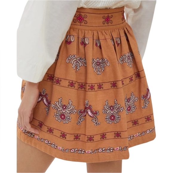 Anthropologie Meghan Embroidered Faux Wrap Mini Skirt Rust Orange Size 4 - Picture 4 of 16